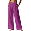 Women's Flowy Linen Wide-Leg Pants - Summer Beach Travel Wear with Elastic Waist & Pockets