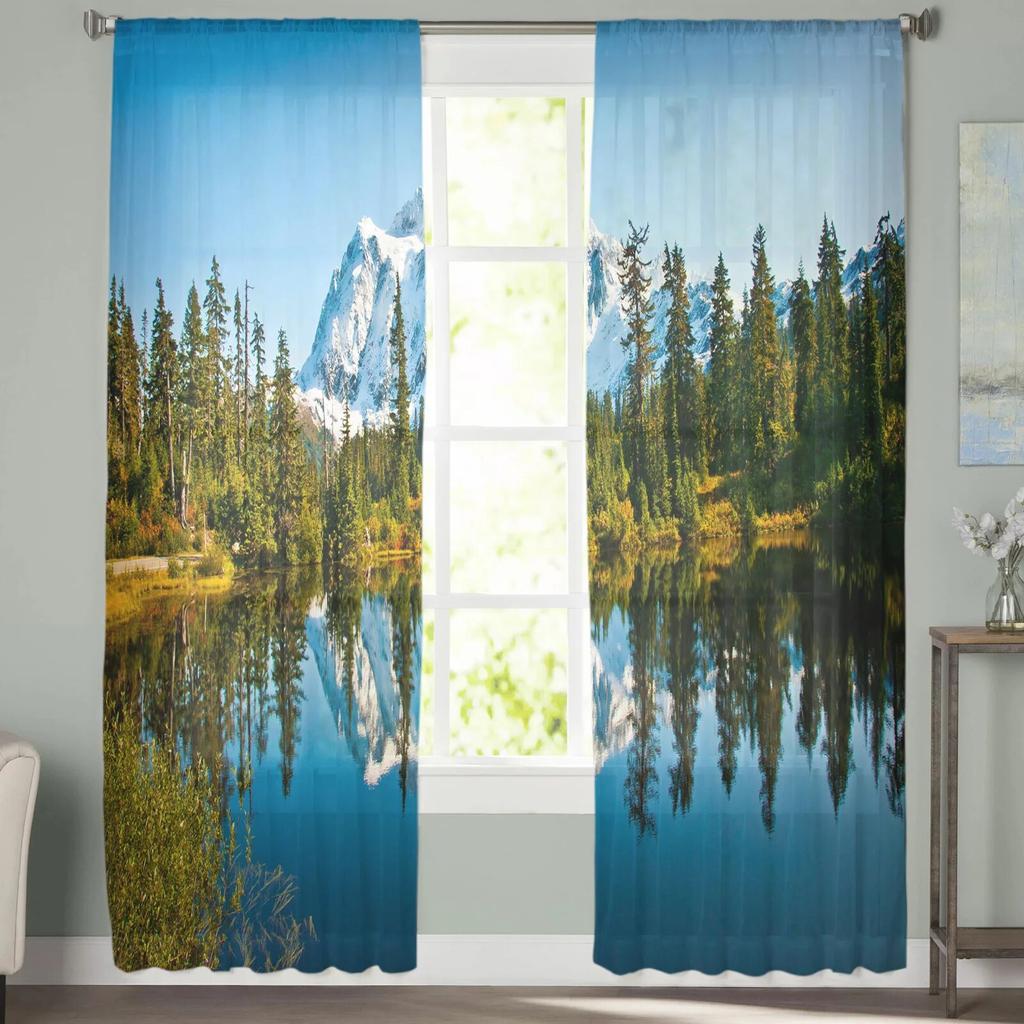 Lakeside Forest Mountain Tulle Curtain Home Office Window Decor Bedroom Kitchen Balcony Modern Sheer Curtain