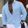 New Cotton-linen Blend Men's Long-sleeved Shirt Solid-colour Casual Collared Shirt