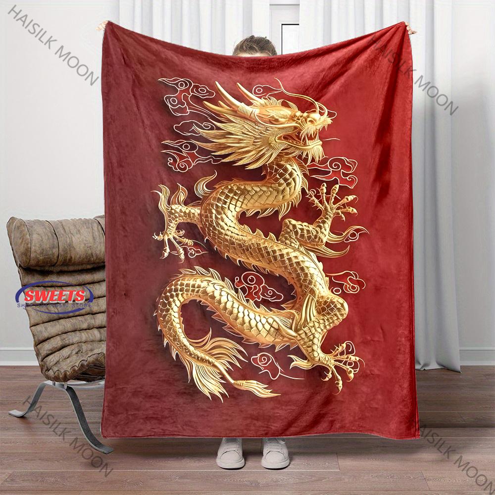 1PC Exquisite Chinese Dragon Printed Blanket Bedroom Living Room Sofa Nap Office Shawl Blanket Top Ten Holidays Luxury Gifts