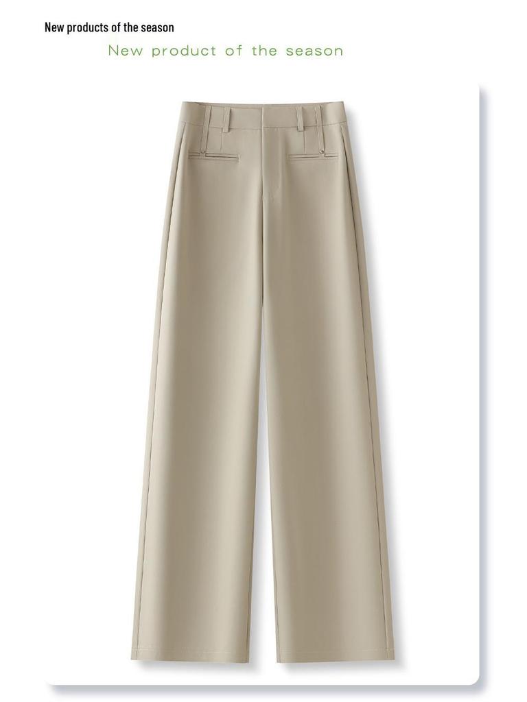 Women's Khaki Wide-Leg Suit Pants: 2025 Spring High-Waist Straight-Leg Style for Casual and Formal Wear