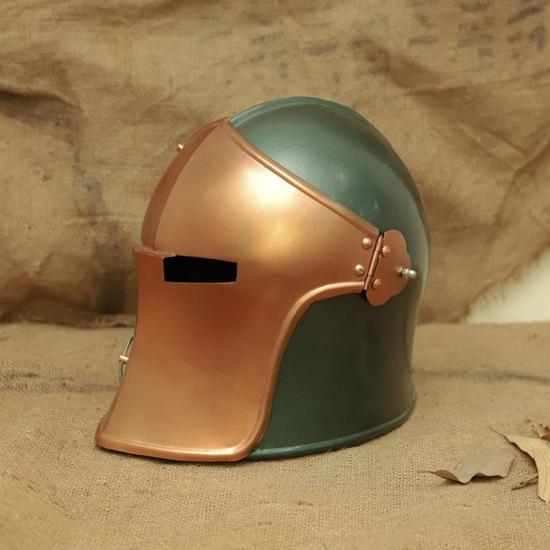 Średniowieczny hełm krzyżowca Miedź Zielona zbroja rycerska Ręcznie robiony Cosplay