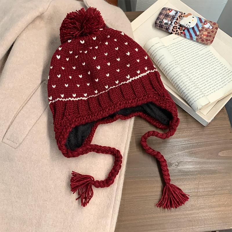 

Korean jacquard hairball knitted hat women s autumn and winter coffee-colored warm wool hat shows a small face, riding Lei Feng ear protection hat One size fits all (55-59cm)