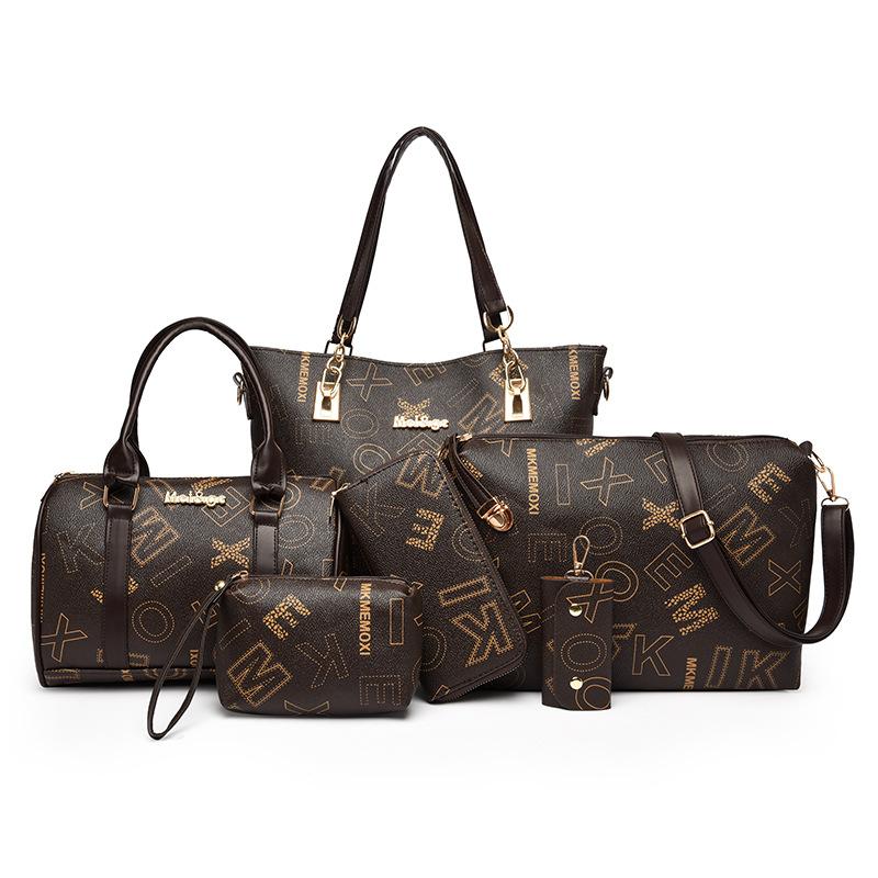 

Женская сумка, сумка-мессенджер на плечо, сумка-тоут с контрастной цветной вставкой, сумка большой вместимости для мамы и ребенка, набор из шести предметов темно-коричневого