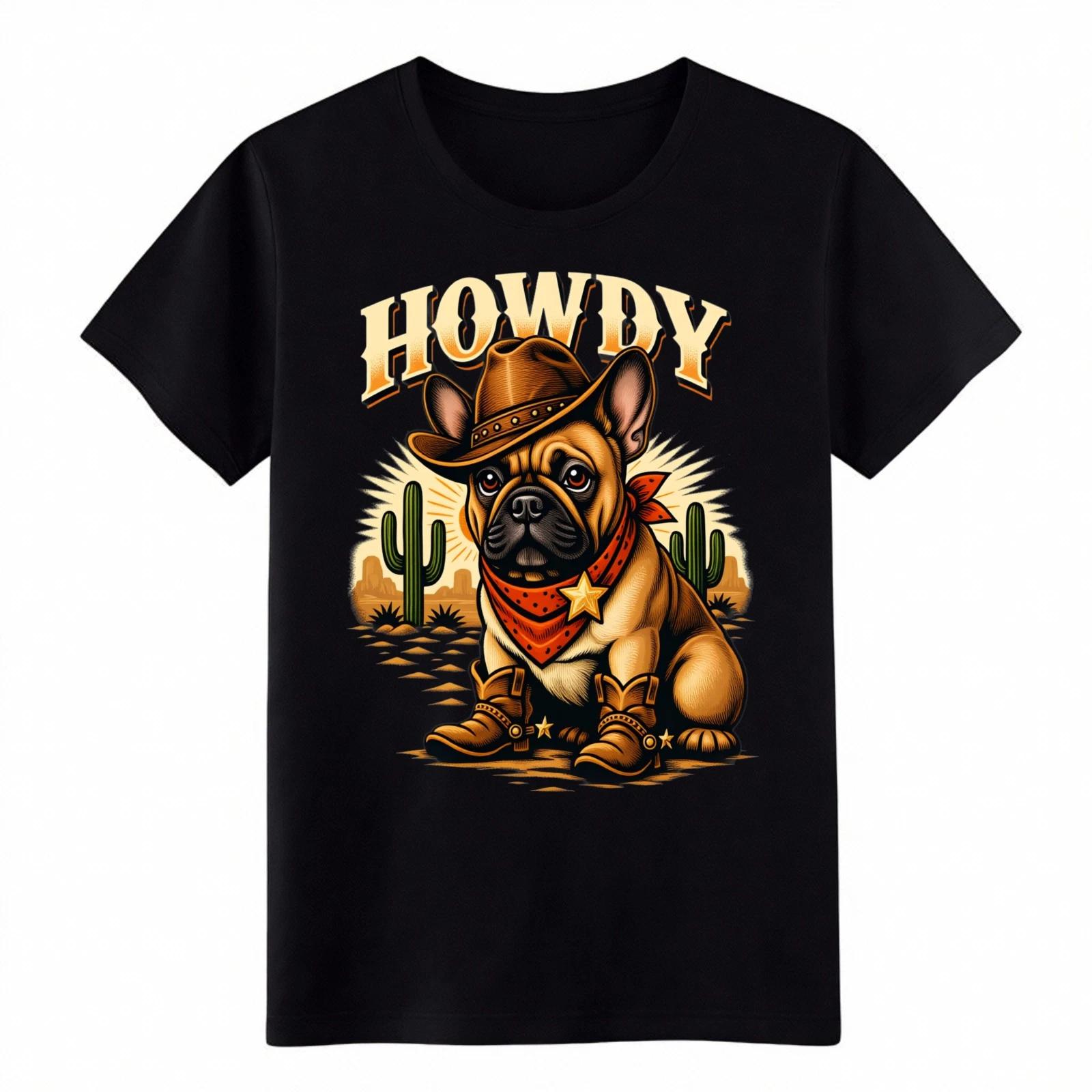 Unisex Vintage French Bulldog Cowboy Gift T-Shirt Howdy Western Dog Lover Tee XL