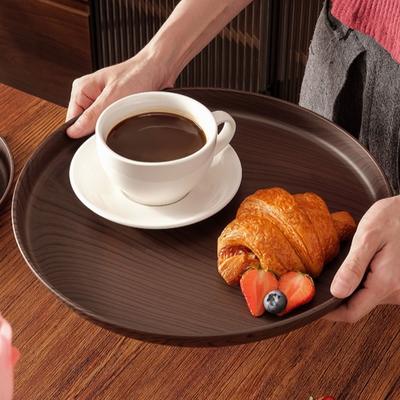 Durable 20/26/32/38cm Imitation Wooden Tray Round Shape Plastic Decorative Tray Handmade Food Tray Home Table