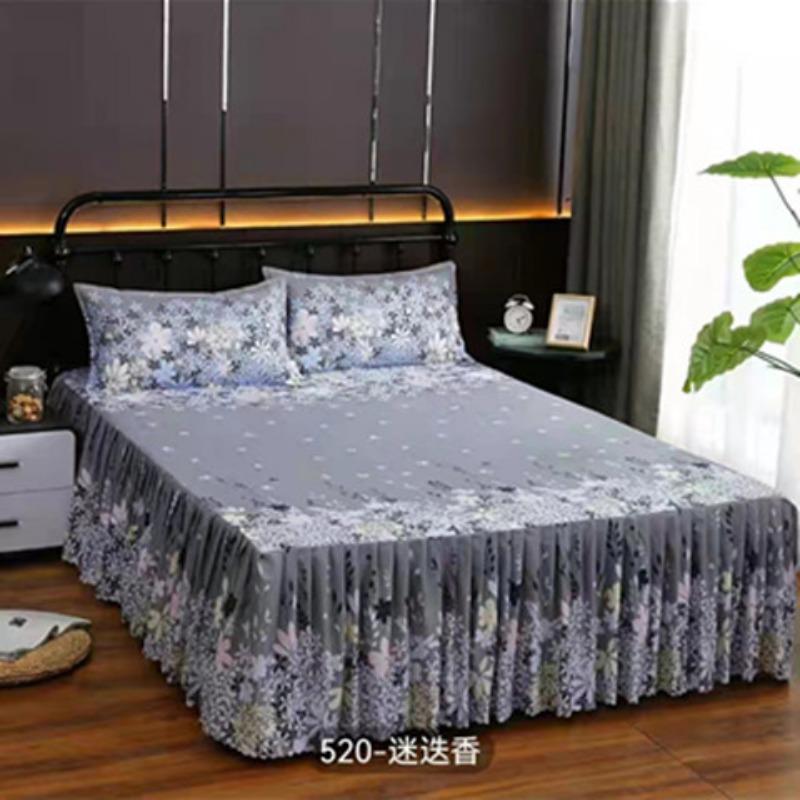Korean Style Bed Skirt and Bed Cover Single Piece Princess Style Bed Skirt Bed Cover Bed Sheet Does Not Pill or Shrink Simple Double 1.8 Meters