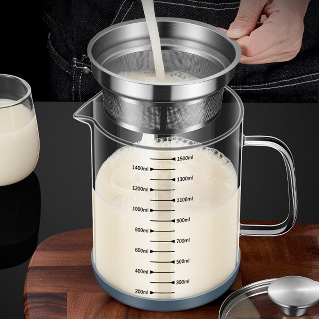1/1.5L Glass Oil Filter Pot Soy Milk Yogurt Strainer Glass Container Food Strainer with Scale