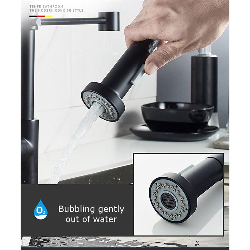 Crane Blacked Kitchen Faucets Pull Out Spring Spout Sink Faucets 360 Rotation Single Lever Cold And Hot Water Mixers Tap