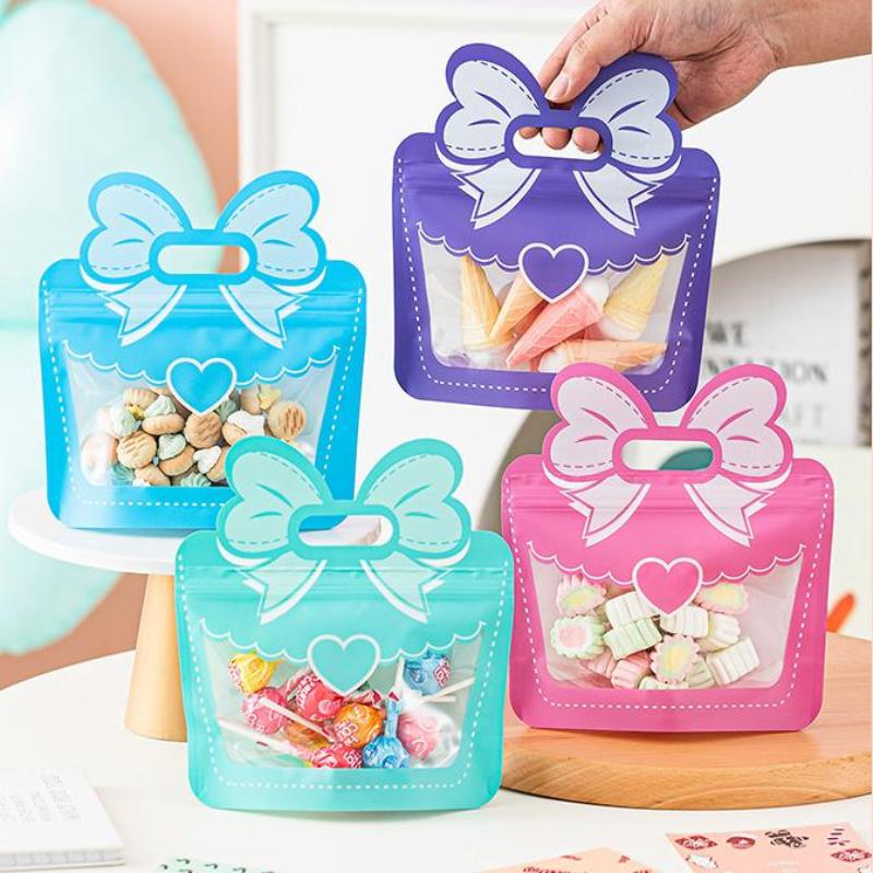 5 Pcs Candy Snack Packaging Bag Cute Bow Creative Party Favor Gift Bags Food Grade Self-Lock Zipper Sealed Bag Kid Birthday Gift