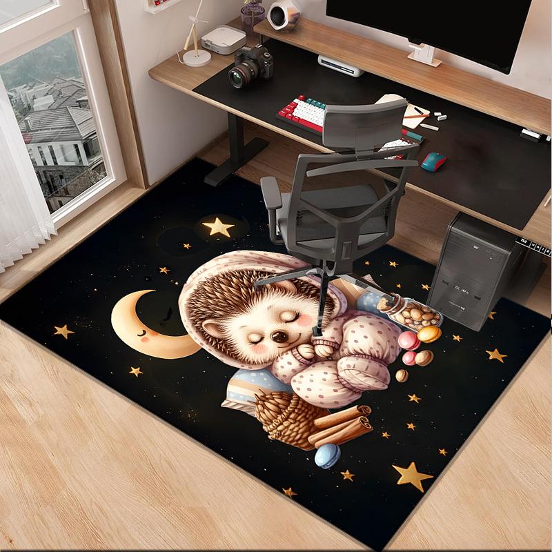 Sleepy Hedgehog Dreams Office Rug Chair Mat, Game Carpet, Suitable for Front Door, Bedroom, Living Room, Desk, Holiday Gift