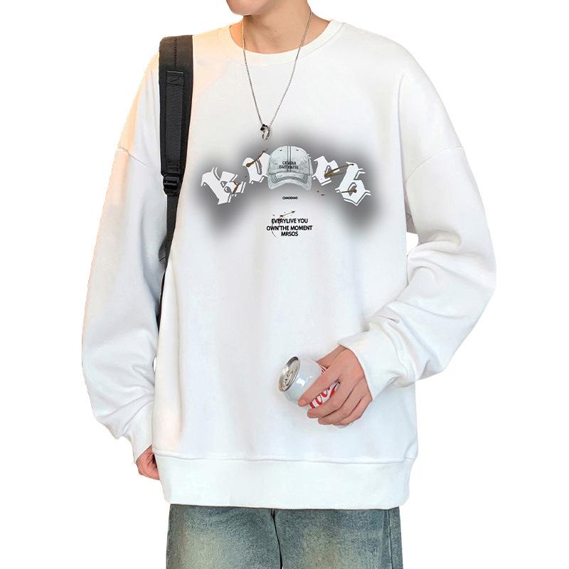 Men's Loose Fit Round Neck Sweatshirt - Autumn/Winter 2025, Plus Size, Trendy American Letter Casual Pullover