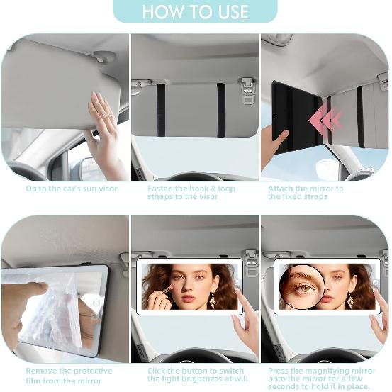 Car Sun Visor Vanity Mirror,Rechargeable Led Dimmable Makeup Mirror,With 10X And 30X Magnification,3 Light Modes