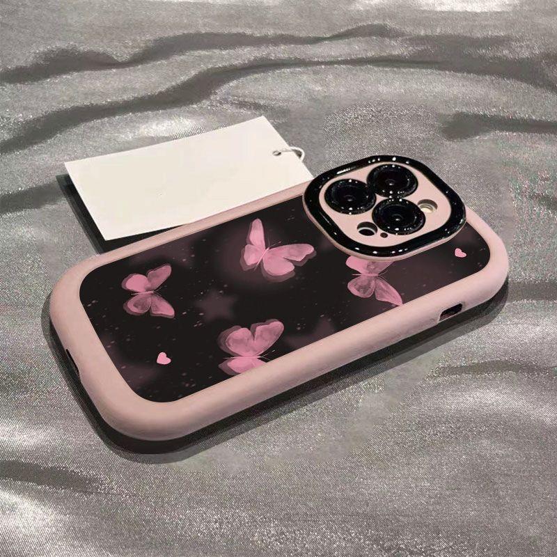 Applicable To Apple 15 ProMax Mobile Phone Case New IPhone 14 High End Sense 13 Silicone Anti Fall 16 Pink Butterfly