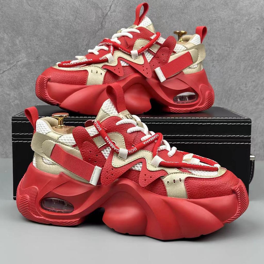 Modne Męskie Sneakersy Casual 2025 Lato Nowe Dopasowanie Kolorystyczne Buty Casual Oddychająca Siatka Spód Muffin Wysoka Platforma Buty Sportowe