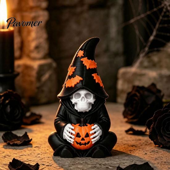 Small Stable Gothic Figures Halloween Skeleton Wizard Figurine, 3D Printed Statue with Bat Hat Pumpkin Pumpkin& Hat, Bookshelf And Tabletop