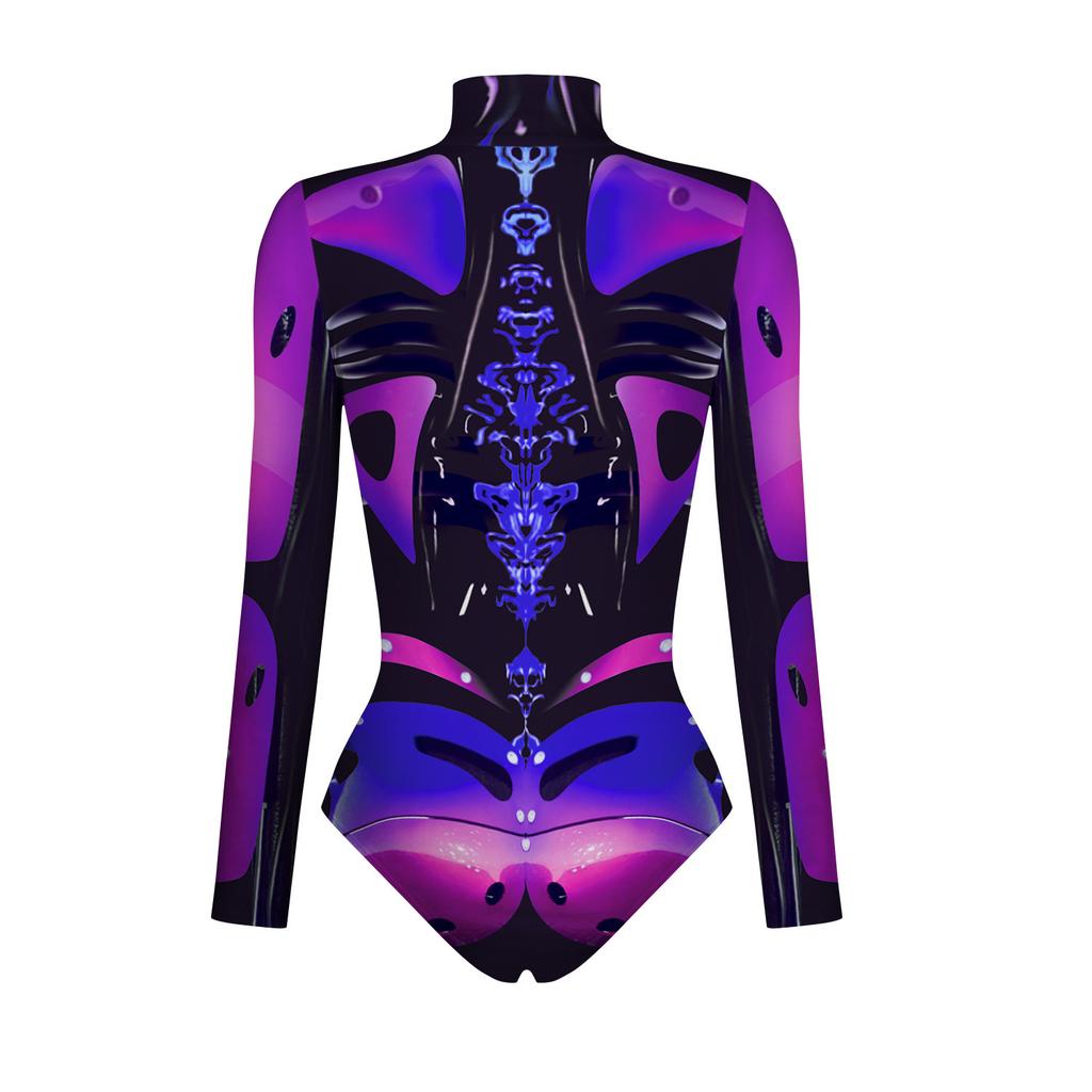Women's armor 3D printed cosplay long sleeve zipper tight swimsuit