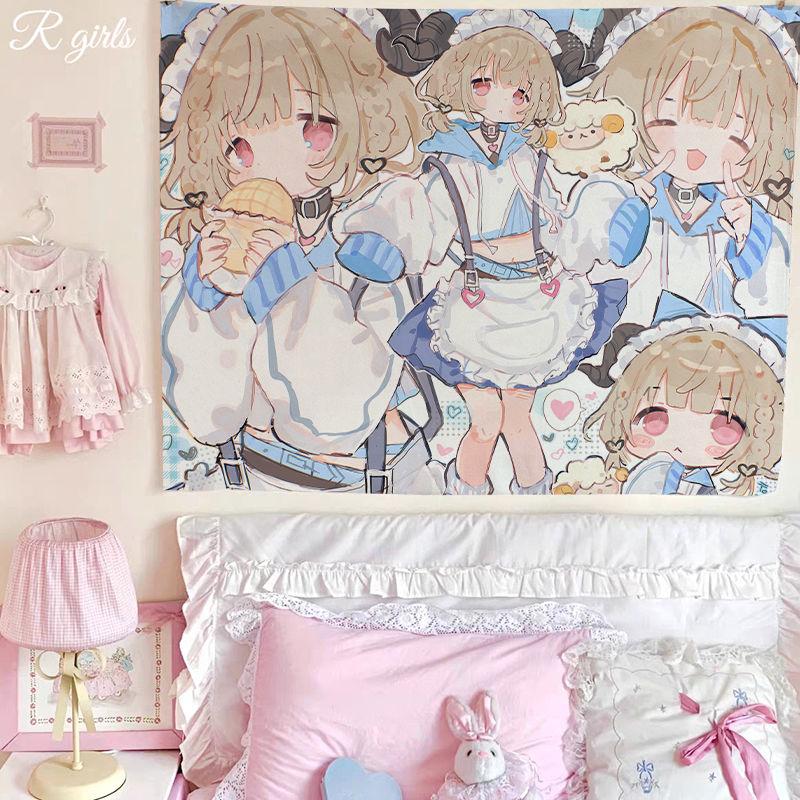 ins Japanese sweet girl background wall hanging cloth cartoon cute bedroom room decoration background cloth wall tapestry