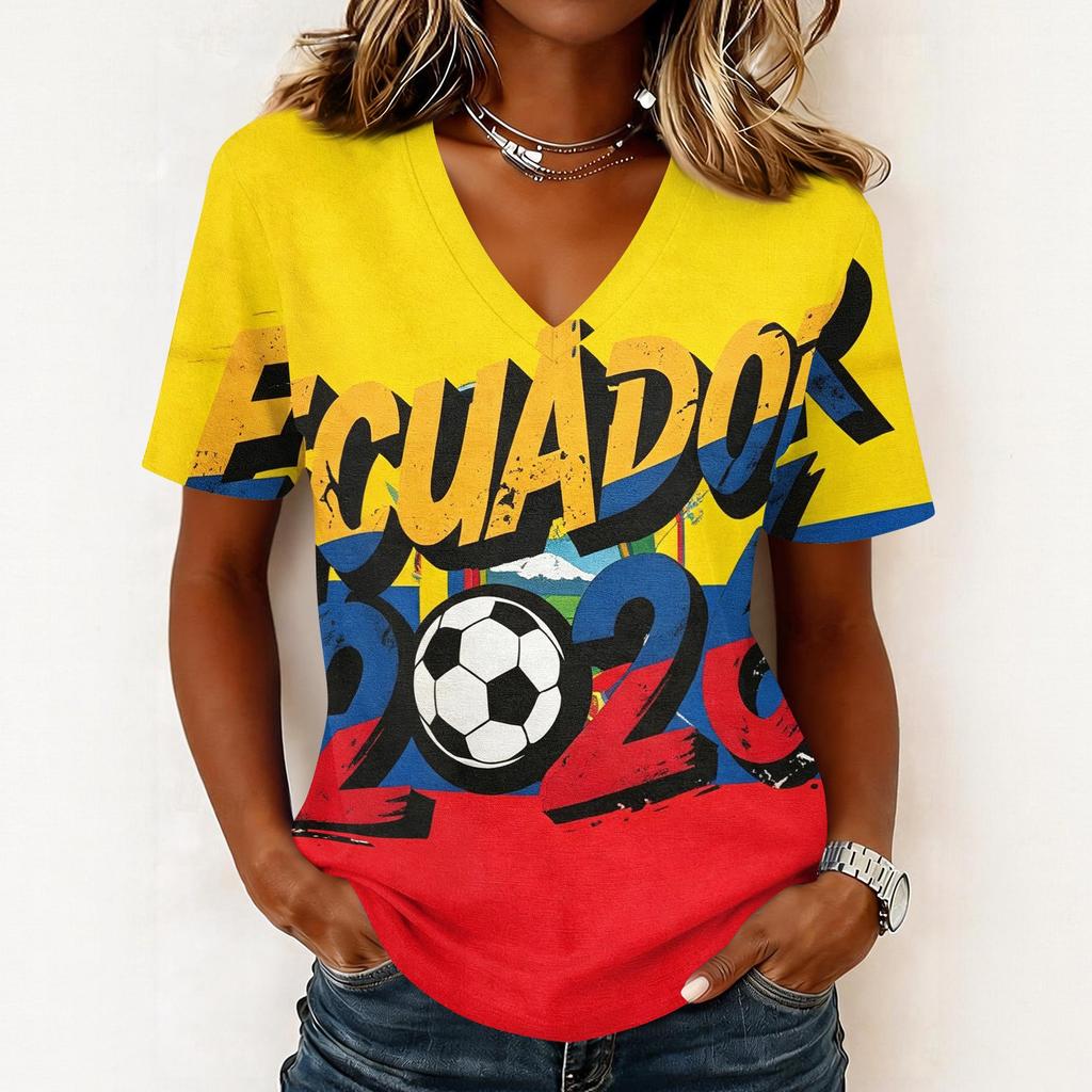 Womens Casual V Neck Pullover Short Sleeve Top Soccer Print Summer Tee Shirt Lightweight Comfortable Soft Fabric