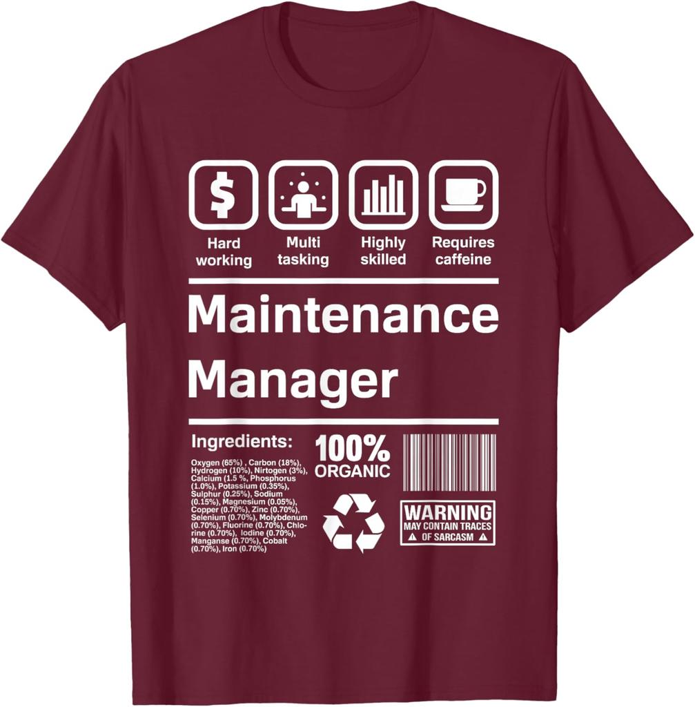 Maintenance Manager Funny Gift Graphic Tee Hard Working Multi Tasking Requires Caffeine T-Shirt