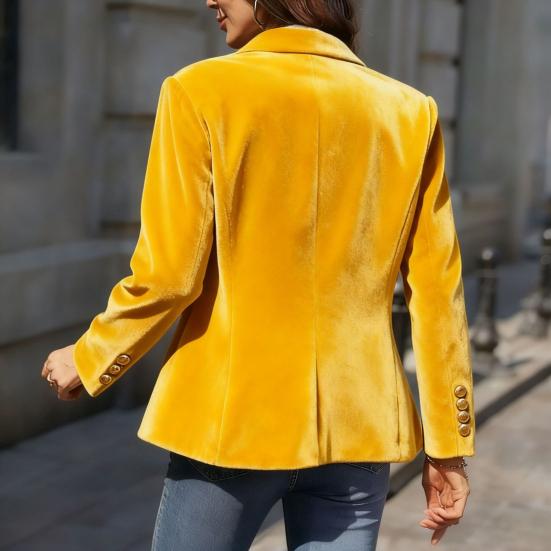 Golden Velvet Suit Coat Lapel Long Sleeve Single Button Suit Jacket with Flap Pockets Slim Fit Three-Dimensional Tailoring Outerwear