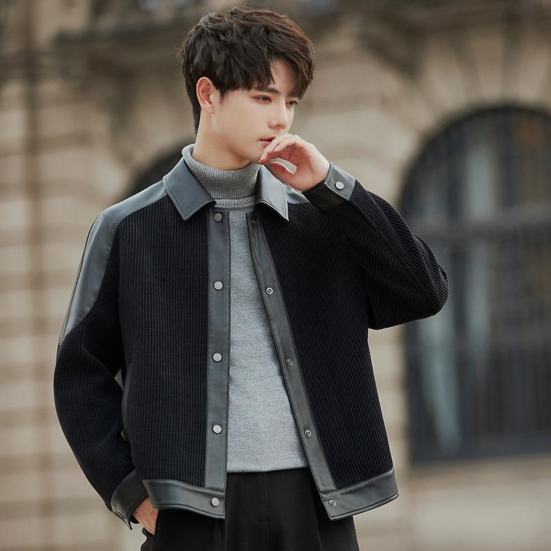 Men's Jacket Jacket New Spring and Autumn Business Casual Tooling Splicing Leather Jacket Men's Clothing