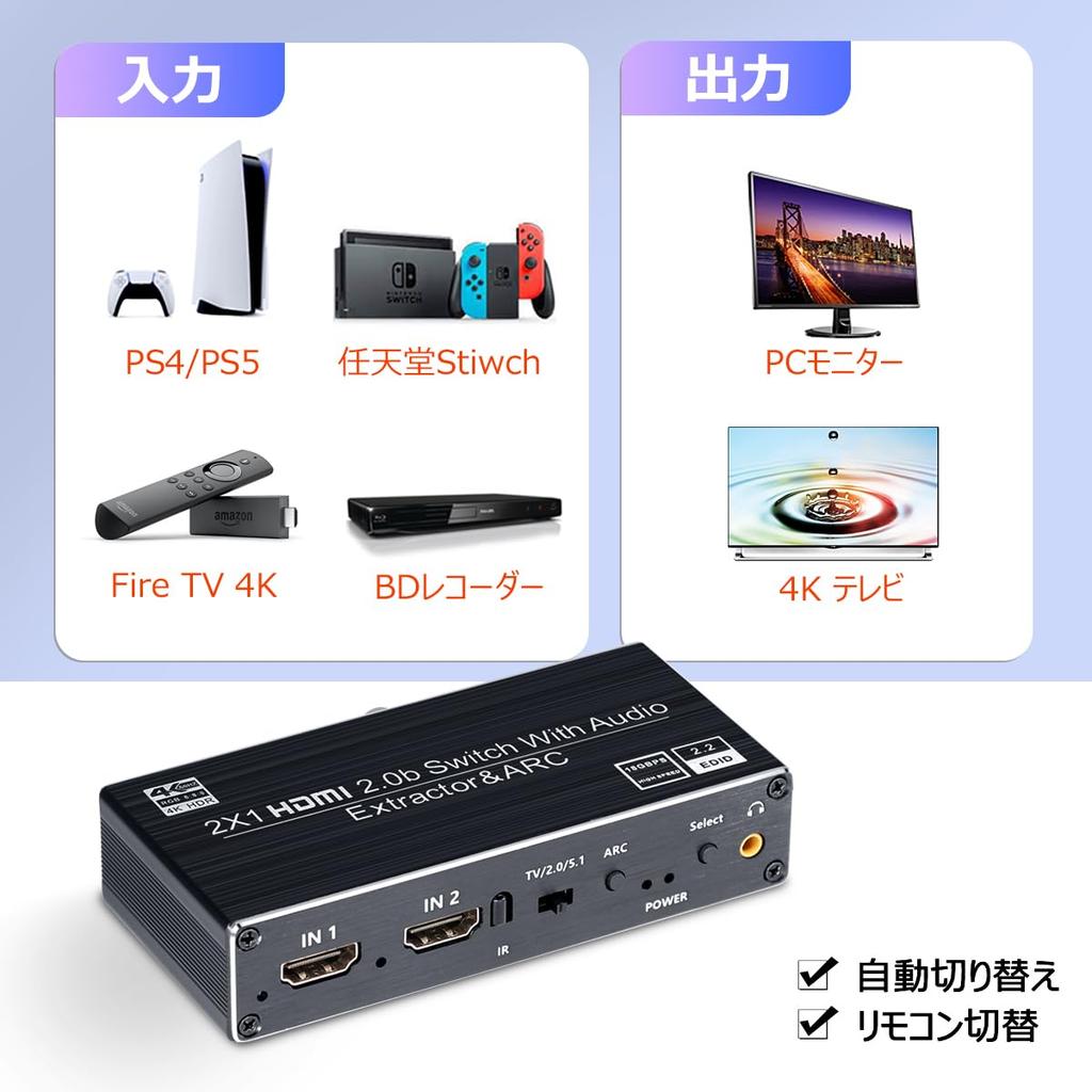 Przełącznik HDMI ELEVIEW z Audio 2 1 Obsługa 4K ARC Optyczne Cyfrowe i Kompatybilne z PS4 Nintendo Fire 1080p Ręczne Pilot Separacja, Wejścia,