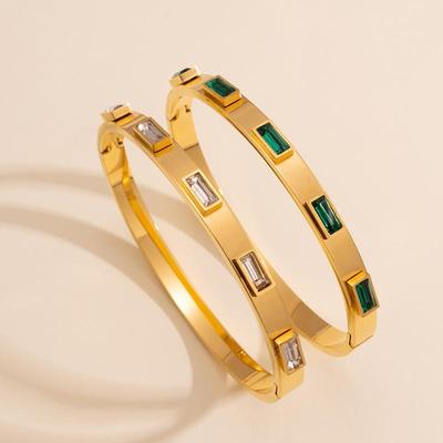 316L Edelstahl Grüner Zirkon Armband Vintage Elegant Schlicht Nicht verblassend Party Schmuck Geschenke EL0001