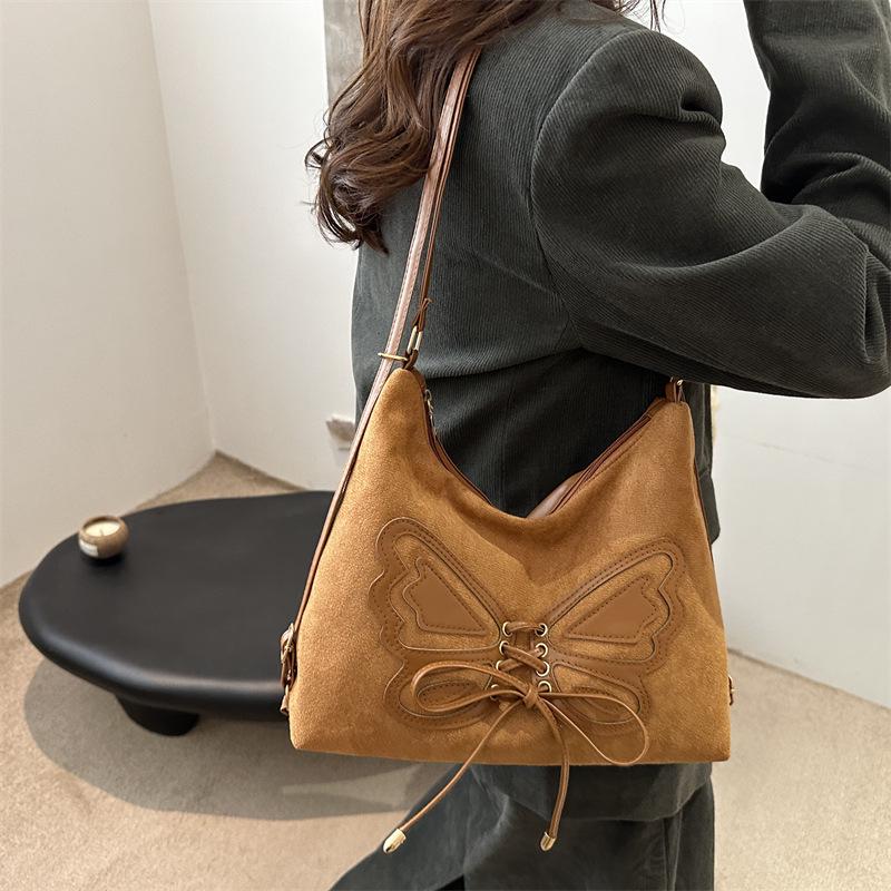 

2024 Жіноча замшева ретро сумка через плече - Велика місткість Осінньо-зимова сумка-тоут та кросбоді кавовий