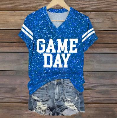 Women's Game Day Letter Printed T-Shirt Solid Color Sequin Fashions Clothing Casual Plus Size Tops Tshirts 2024 New Tee Pullover