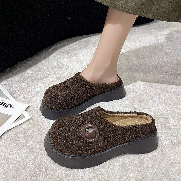 [Yushilai] Rundhuvad lammull enpedal dam 2025 vinter ny tjocksulad muffin vardaglig mångsidig bomullsmopp