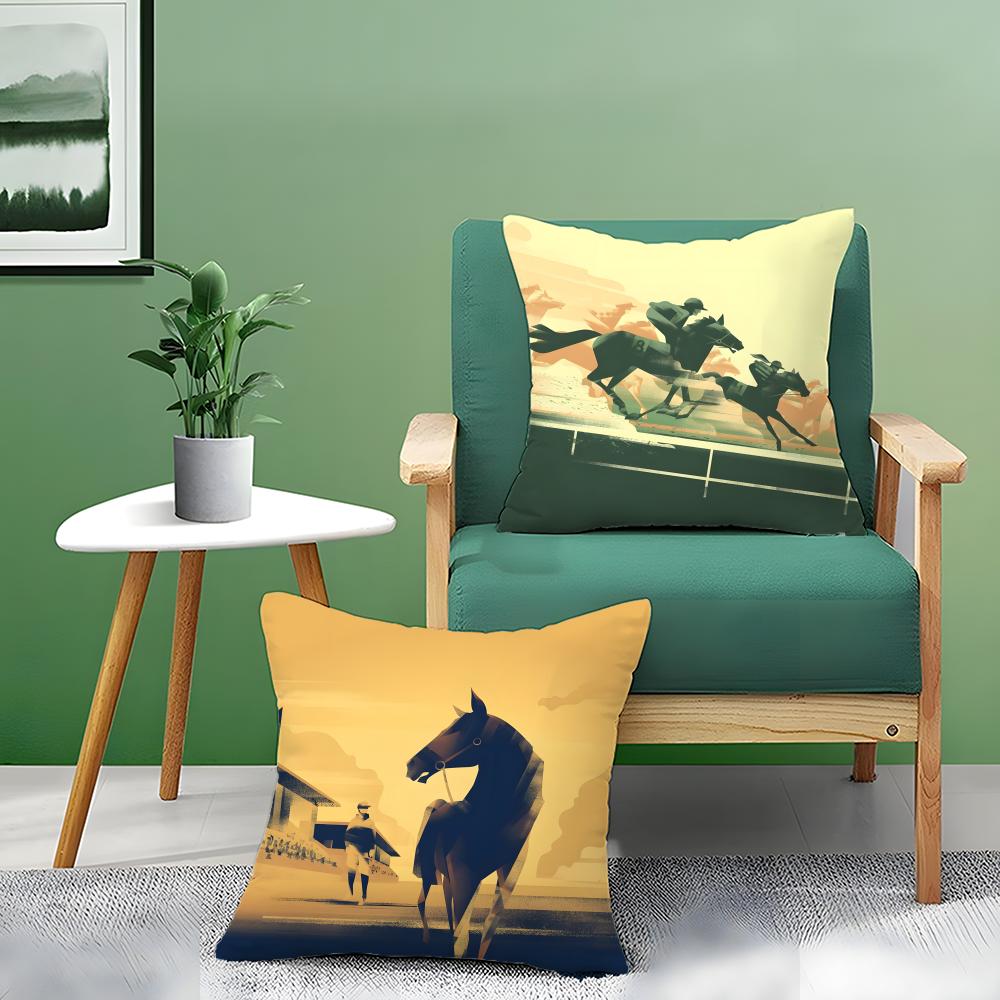 Competition Promotion Horse Racing Pillow Case Pattern Printed Pillowcase For Living Room Sofa Cushion Cover & Bedroom Decor