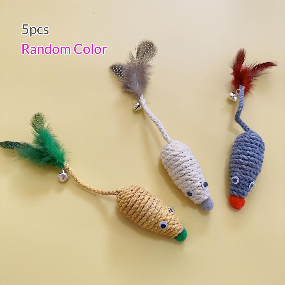 

5pcs Sisal Rope Teething Mouse Cat Toy Feather Bell Play Training Mice Pet Toy