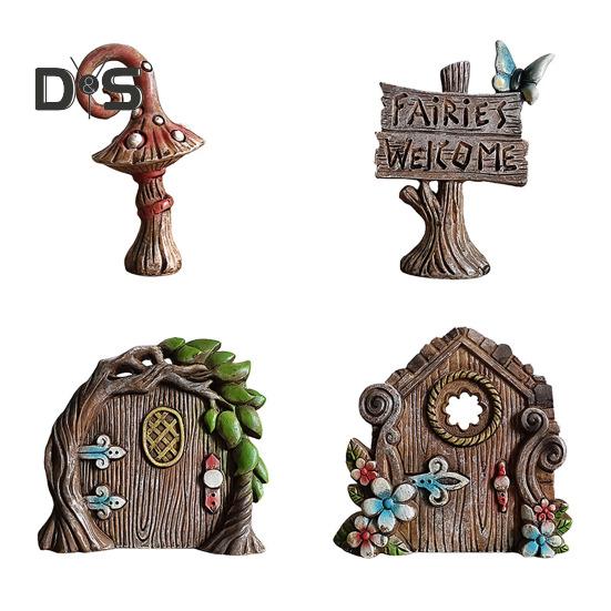 

4 шт. Сказочные дверные украшения, расписанные вручную, садовая статуя из смолы, водонепроницаемая, устойчивая к ультрафиолетовому излучению, мини-фигурка для украшения двора 4pcs