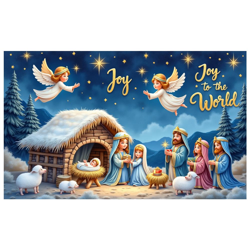 Angel Banner Decorative Art Joy To The World Nativity Scene Banner Festive Colors Christmas Scene For Home Decor Indoor