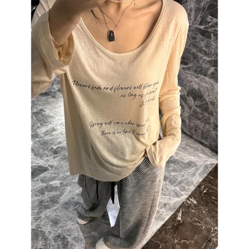 Korean Style Sheer Long Sleeve Letter Print T-Shirt Cardigan for Women - Casual Lightweight Sun Protection