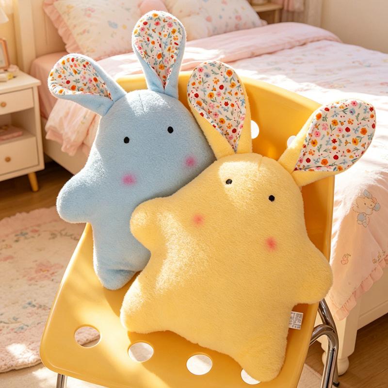 Floral Eyes Rabbit Plush Toy Stuffed Cartoon Animal Pillow Blue Yellow Grey Pink Sweet Plushie Sleeping Companion Back Support
