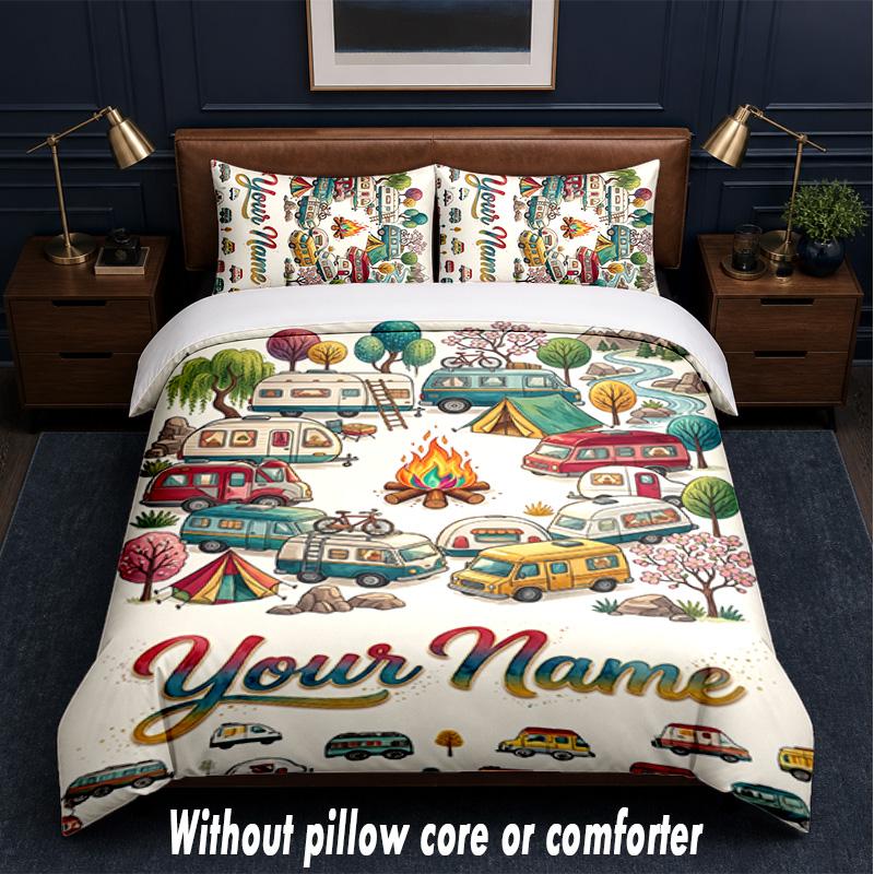 Adventure Travel Theme Custom Text Or Name 3Pcs Bedding Set,1 Flat Sheet & 2 Pillowcases Personalized Home Bedding