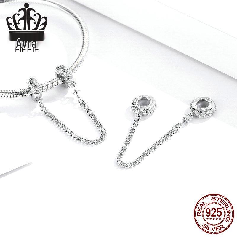 European S925 Sterling Silver Water Ripple Safety Chain Bracelet Accessory