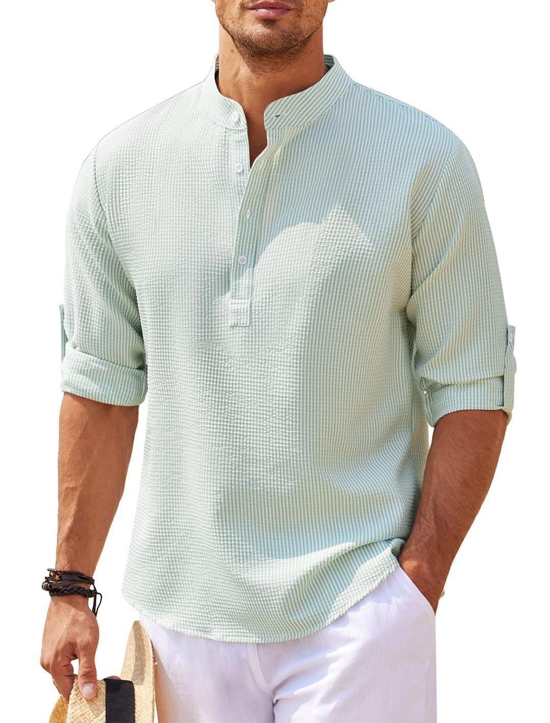 

Men s Casual Stand Collar Plaid Shirt with Pineapple Print, Long and Short Sleeve Options (2026) 3XL світло-зелений колір