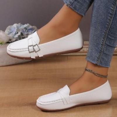 New Flat-soled Single Shoes Women's Spring Fashion Belt Buckle Round Head Comfortable One-pedal Casual Doudou Shoes