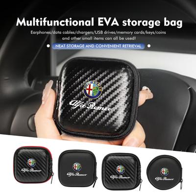 For Alfa Romeo Headphone Data Cable Storage Portable Charger Zipper Box GT Stelvio F1 Brera Volante Tonale Gloria Disco