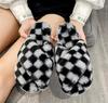 Autumn Winter Women'S Outer Wear Flat-Bottom Sandals Indoor Warm Fluffy Slippers Plaid Comfortable Cross Bunny Fur Slippers