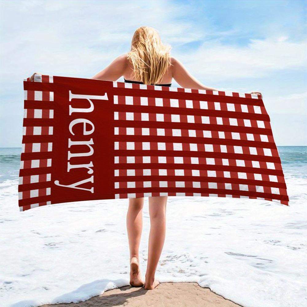 Custom Plaid Beach Towel Personalized Name Sophia Purple Checkered Microfiber Bath Towels Soft Quick Dry Pool Lounger All Season
