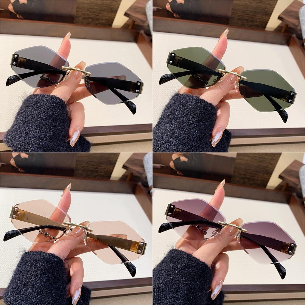 Fashionable Frameless Rhombus Sunglasses For Women Men Brand Design New Personalized Metal Frame Sun Glasses