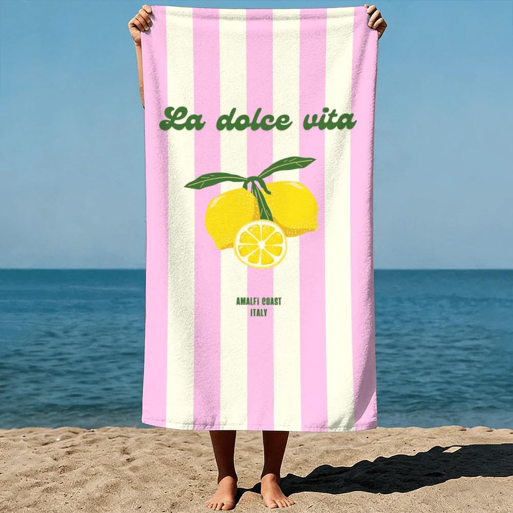 1PC La Dolce Vita Amalfi Lemon Beach Towel, Quick Dry Lightweight Polyester Towel, Soft Absorbent Italian Themed Towel for Swimm