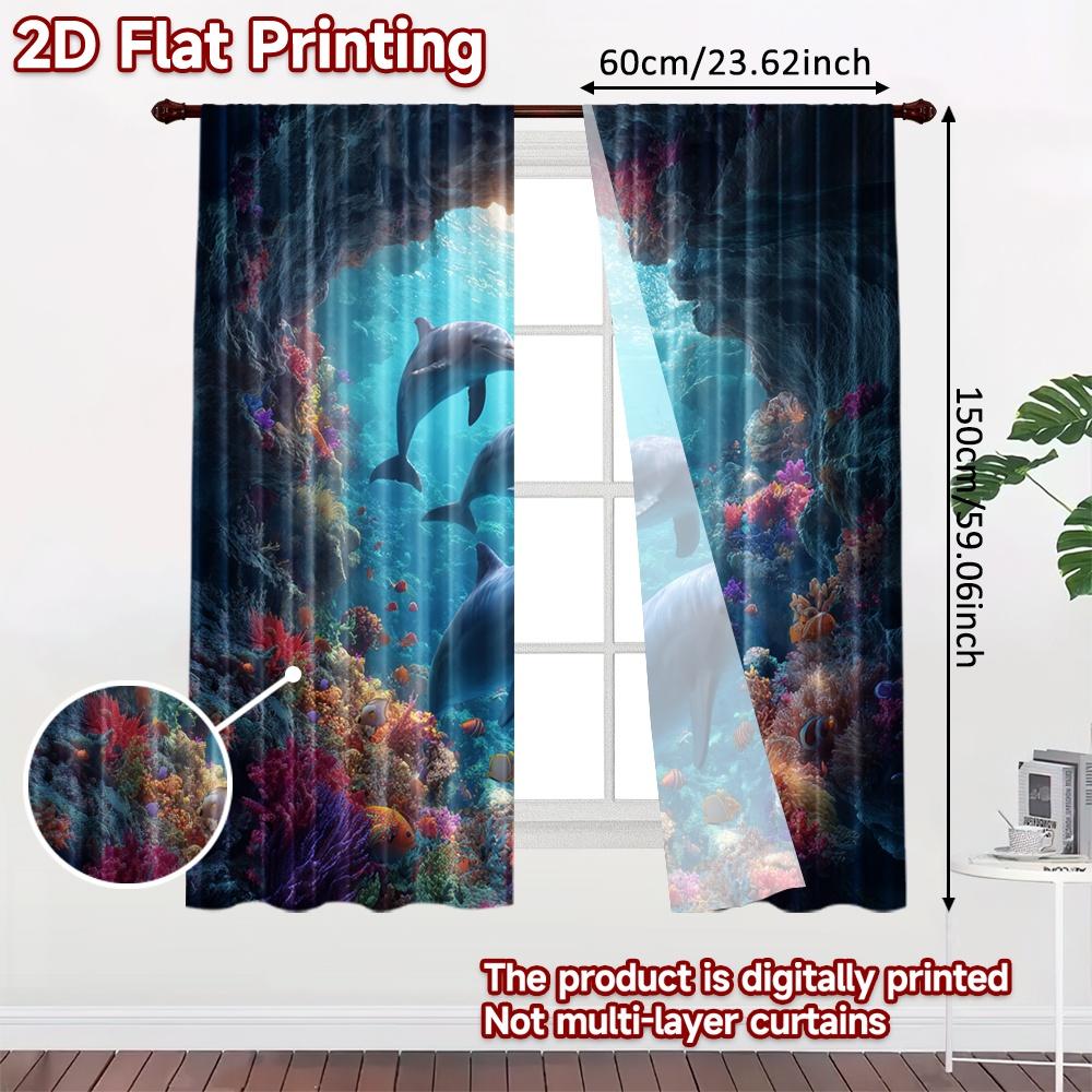 2 Stück, 2D-FLACHDRUCK Vorhänge (Ohne Stange) Ocean Harmony Beliebte Vorhänge&Drapierungen Festival Strapazierfähige Polyesterstoff-Vorhänge