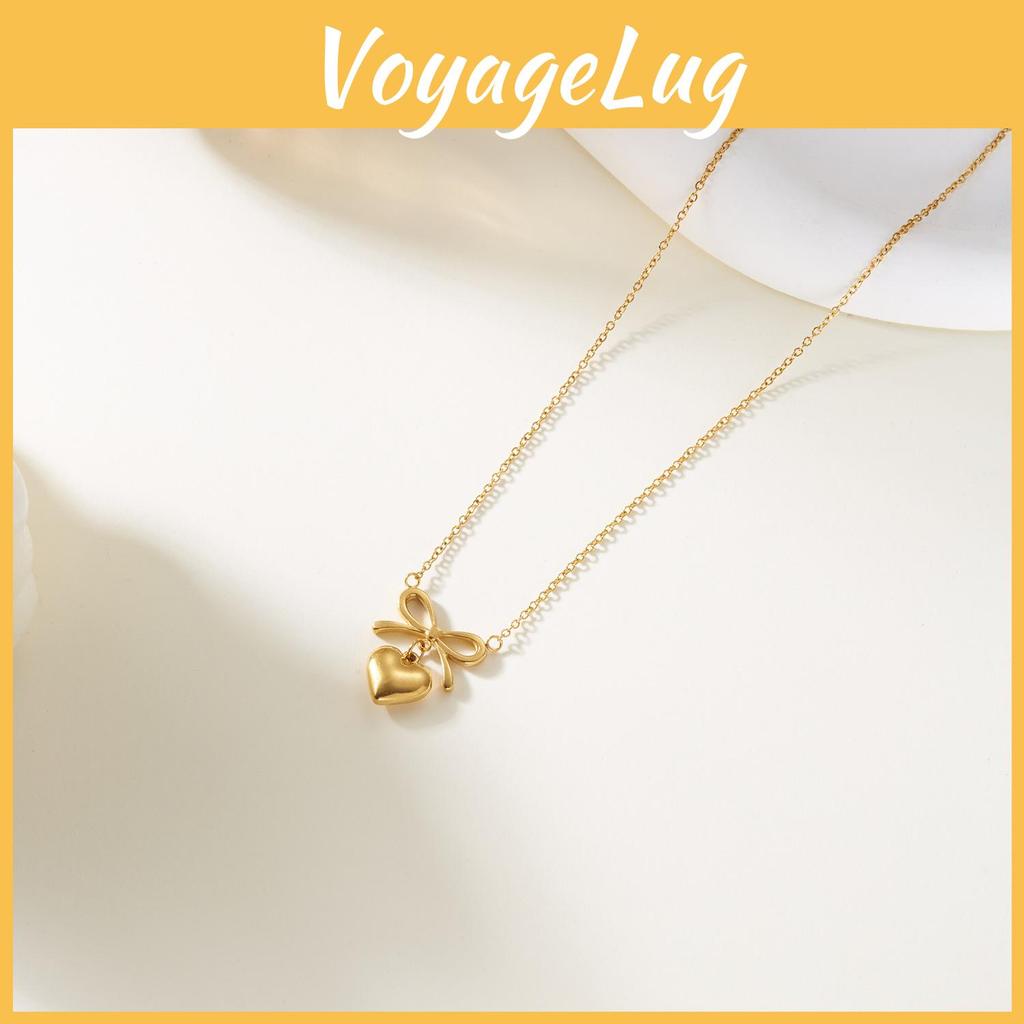 Elegant Heart Shape Pendant Necklace With Butterfly Bow Design In Stainless Steel For Daily Wear