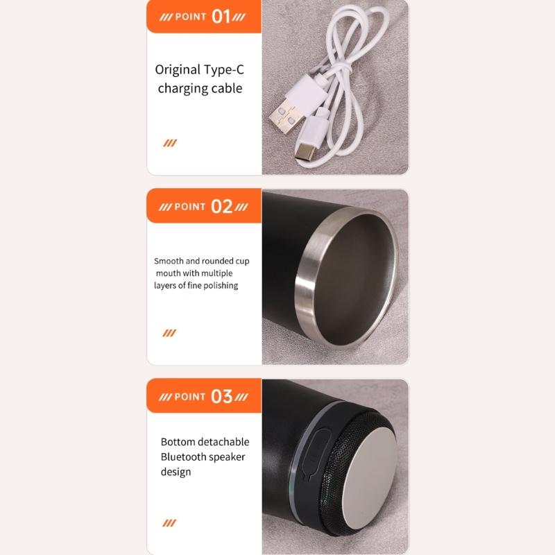 Stainless Steel Insulated Cup Builts In Removable Bluetooth-Compatible Speaker Perfect For Music Lover And Gift