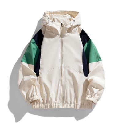 Paar-Stil Kontrastfarbiger Outdoor-Trenchcoat, Herren- und Damen-Kapuzen-Sturmjacke, Herren-Frühlings- und Herbst-Sportjacke mit lockerer Passform